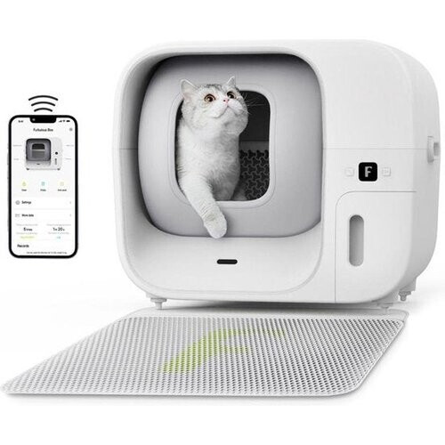 Tweedekans Furbulous Automatische Kattenbak met App Control, 60L Grote Veilige Kattenbak voor Meerdere Katten met Geurverwijderaar Wit-2.4G-netwerk-Auto-Pack & Seal kattenbak, zelfreinigend en navulbaar, grote capaciteit, slimme app, stille werking Tweedehands