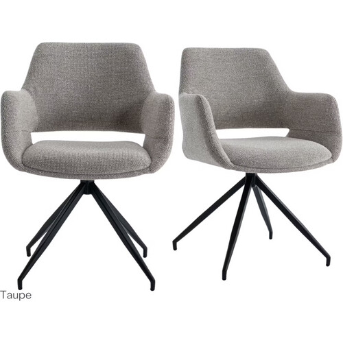 Tweedekans Furnihaus Monza Bjorn Eetkamerstoelen 2 stuks – Taupe – 82,5x59x60 cm – Met armleuningen en 180° draaibaar