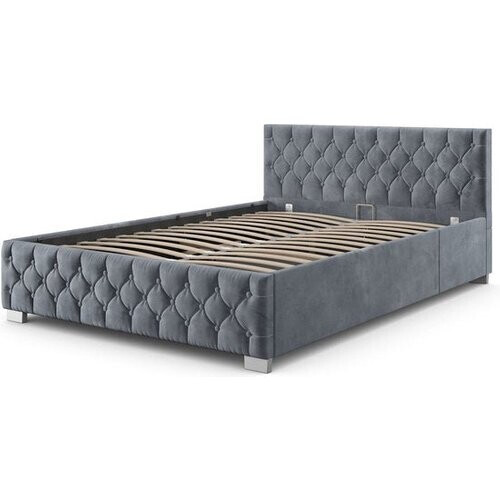 Tweedekans Gestoffeerd Bed Nizza - 120 x 200 cm - Grijs - LED Verlichting & Bedlade Tweedehands