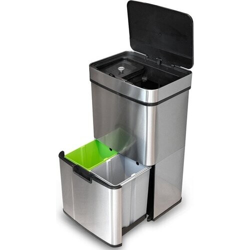 Tweedekans Goliving Automatische Prullenbak Afvalscheiding 64 Liter – Sensor Afvalbak – Handsfree sensor – Afvalemmers – Vuilnisbak voor Binnen – RVS – 40L + 2x12L + 8L – Zilver