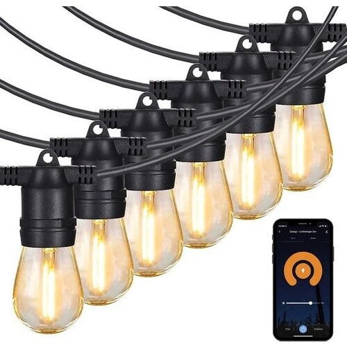 Tweedekans Gologi lichtsnoer buiten en binnen - Lichtslinger 15M - Tuinverlichting LED - Warme sfeerverlichting 2700K - Waterdicht - Smart verlichting met App - Koppelbaar tot 30M Tweedehands