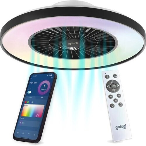 Tweedekans Gologi Plafondventilator met Verlichting - Ø60 cm - LED RGBW - 6 Standen - Plafondlamp Slaapkamer - Met Afstandbediening en App - Zwart Tweedehands