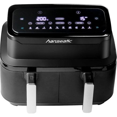 Tweedekans Hanseatic – HAF212600D Heteluchtfriteuse – 38,5x28,5x31,5 cm – Zwart & RVS – 1500 Watt & 6,2 Liter – 2-in-1 Airfryer met 10 Programma's – XL Digitale Aerofryer – HAF212600D Tweedehands