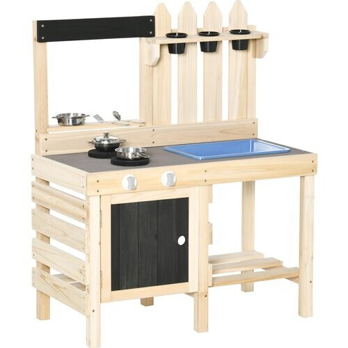 Tweedekans HOMCOM Kinderkeuken – Compleet Speelkeukentje met Accessoires – Grijs/Zwart – 82 x 30 x 85 cm Tweedehands