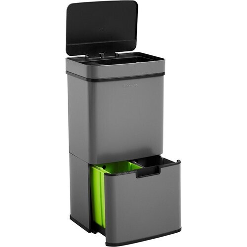 Tweedekans Homra Prullenbak – Automatische deksel & 3 vakken – 72L (2x12L + 48L) – 31,5 x 42 x 82,5 cm – Grijs