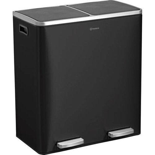 Tweedekans Homra Quickx Prullenbak Afvalscheiding 60 liter - Pedaalemmer Zwart - Duo prullenbak 2 x 30 liter - Vuilnisbak voor huishouden en kantoor - Recycle Vuilbak keuken Afvalemmer 2 vakken - Automatische Soft Close Deksel Tweedehands