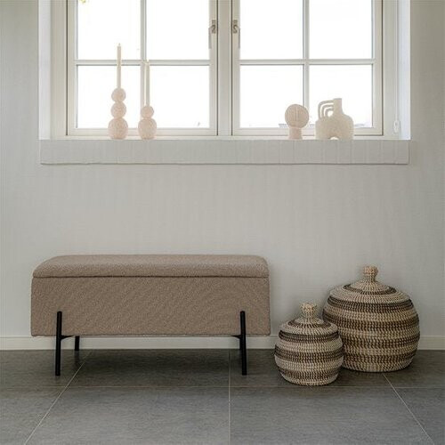 Tweedekans House Nordic Bankje Watford Bouclé met Opslag - Beige - 95x36,5x46cm