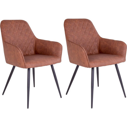 Tweedekans House Nordic Eetkamerstoel - Set van 2 - Max. 120 kg - Vegan Leer - 48 x 65 x 87 cm - Bruin Tweedehands
