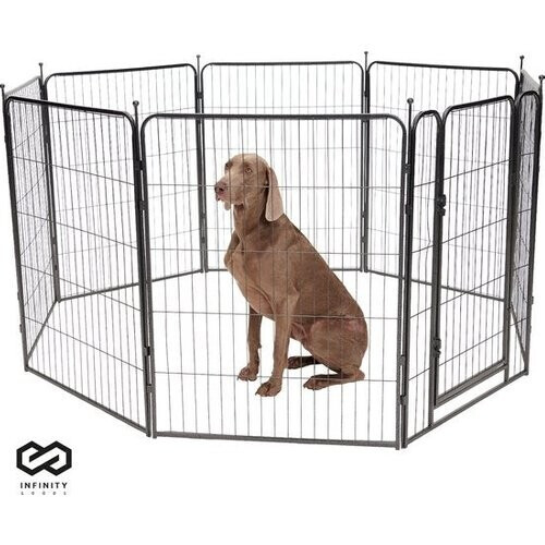 Tweedekans Infinity Goods Hondenren - Puppyren - 8 Panelen - 100 x 80 CM - Opvouwbaar - Met Deur - Staal - Zwart Tweedehands