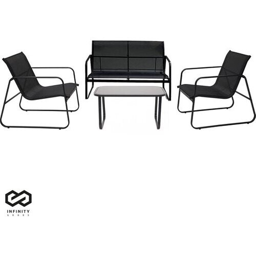 Tweedekans Infinity Goods Tuinset - Loungeset - Tuinmeubelen - Tuinbank - Tuinstoelen - Tuintafel - Glazen blad - 4 Persoons - Zwart/Antraciet Tweedehands
