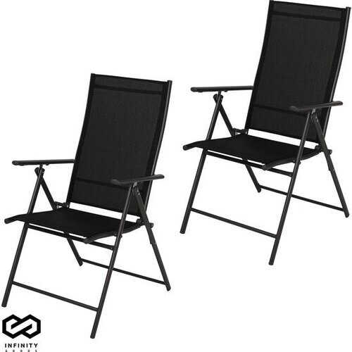 Tweedekans Infinity Goods Tuinstoel - 2 Stuks - 7 Verstelbare Standen - Inklapbaar - Tuin of Balkon - Weerbestendig - Textileen - Zwart Tweedehands