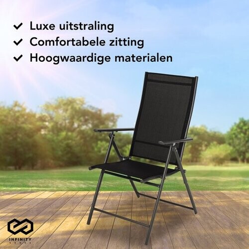 Tweedekans Infinity Goods Tuinstoel - 4 Stuks - 7 Verstelbare Standen - Inklapbaar - Tuin of Balkon - Weerbestendig - Textileen - Zwart Tweedehands