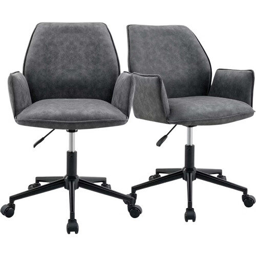 Tweedekans Jill Bureaustoelen Set van 2 - Antraciet Microfiber - 58,5 x 64 x 82,5-91,5 cm - In Hoogte Verstelbaar