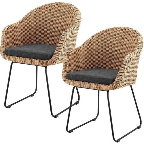 Tweedekans Juskys – Cody Rotan Tuinstoelen Set van 2 – 59 x 57 x 82 cm – Voorzien Van Comfortabele Zitkussens En Stalen Frame – Voor Terras En Eetkamer – Naturel Rotan En Staal