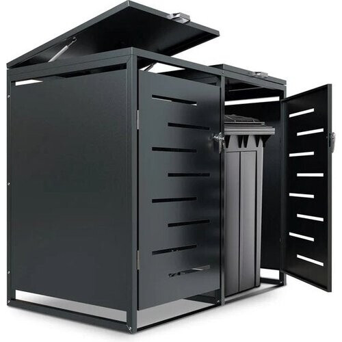 Tweedekans Juskys – Containerberging – 120 l & 2-Delig – Met Gasdrukveren En Ventilatieopeningen – Voor Het Opbergen Van Afvalcontainers – Arel Antraciet Staal Tweedehands