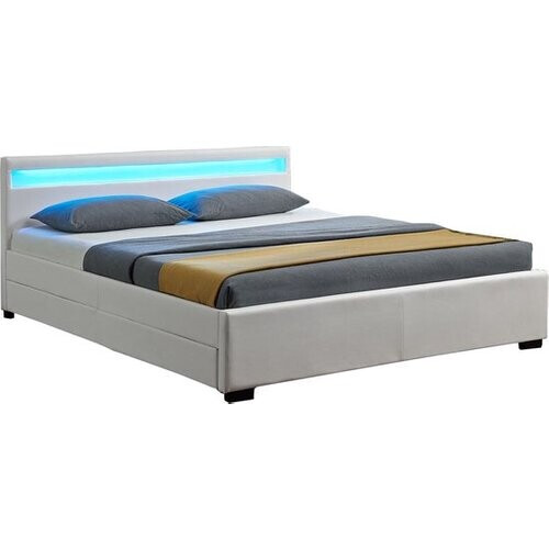 Tweedekans Juskys Gestoffeerd bed - 140 x 200 cm - Wit - LED Verlichting & Bedlades Tweedehands
