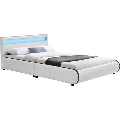 Tweedekans Juskys Gestoffeerd bed Sevilla - 140 x 200 cm - Wit - LED Verlichting Tweedehands