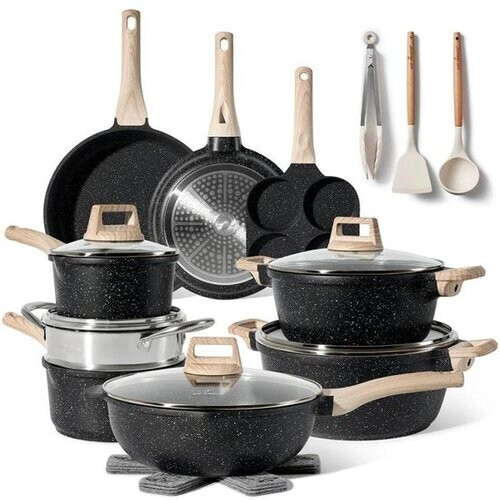 Tweedekans Just Perfecto Pannenset - 21-delig - Antiaanbak - Inductie - Warmtebronnen - Zwart graniet Tweedehands
