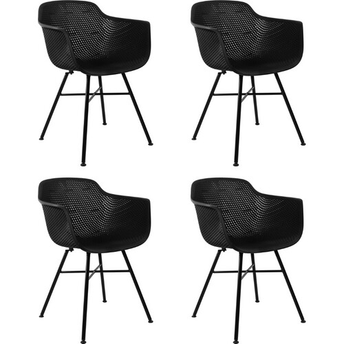 Tweedekans Kick Set van 4 Tuinstoelen Indy Zwart - Zwart Frame - 54 x 58 x 83 cm Tweedehands