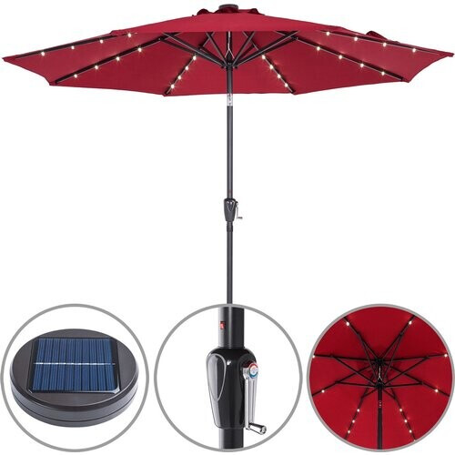 Tweedekans Kingsleeve Parasol - LED-Verlichting Zonne-energie - Ø270cm Rood Tweedehands