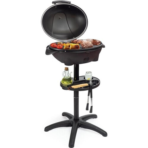 Tweedekans KitchenBrothers Elektrische BBQ - met Grillplaat - Anti-aanbaklaag - Incl. Plank/Houders - Grilloppervlak 46,5x33,8cm - tot 300°C - 2400W - Zwart Tweedehands