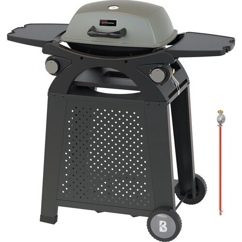 Tweedekans KitchenBrothers Gas BBQ - Staand en Tafelmodel Barbecue - Tafelbarbecue - Anti-aanbaklaag - 37x48 cm Grilloppervlak - Zwart Tweedehands