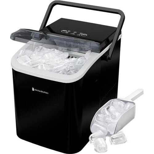 Tweedekans KitchenBrothers IJsblokjesmachine - 1.5L - IJsblokjesmaker – 12kg/24 uur - Draagbaar - Zelfreinigingsfunctie - Zwart Tweedehands