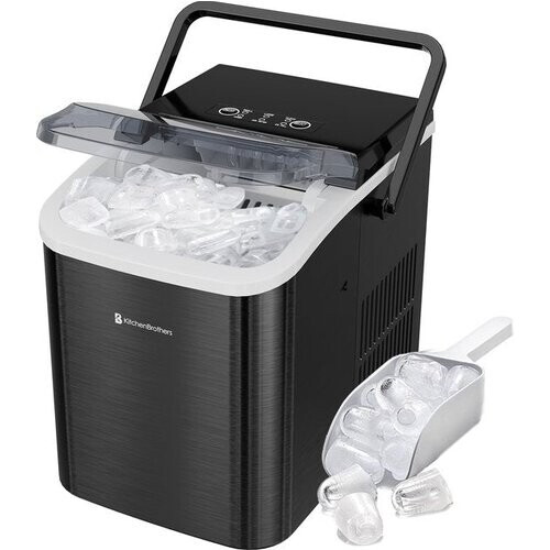 Tweedekans KitchenBrothers IJsblokjesmachine - 1.5L - IJsblokjesmaker - IJsschep – 12kg/24 uur - Draagbaar - Zelfreinigingsfunctie - Gunmetal RVS Tweedehands