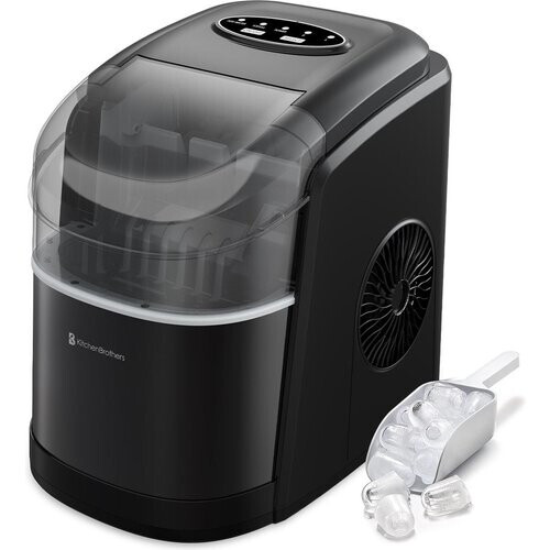 Tweedekans KitchenBrothers IJsblokjesmachine - 1.6L - 8 min. - 12kg/24u - Zelfreinigingsfunctie - IJsblokmaker met IJsschep - Zwart Tweedehands