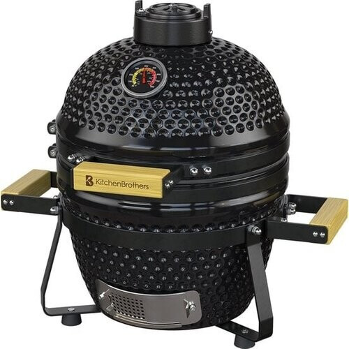 Tweedekans KitchenBrothers Kamado BBQ– Incl. Accessoires & Pizzasteen – 50 x 38,5 x 47 cm – Zwart Tweedehands