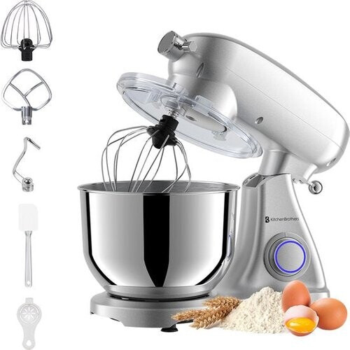 Tweedekans KitchenBrothers Keukenmachine – 6,2L RVS Mengkom, 1800W Motor, 6 Snelheden – 38,7 x 23,5 x 33,5 cm – Zilver Tweedehands