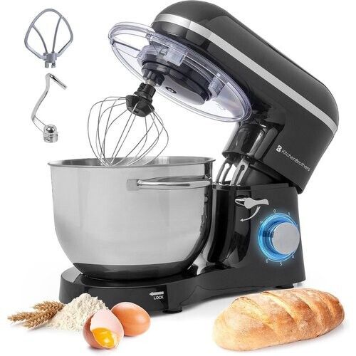 Tweedekans KitchenBrothers Keukenmachine - Keukenmixer - 6L RVS mengkom - 1400W - Zwart Tweedehands