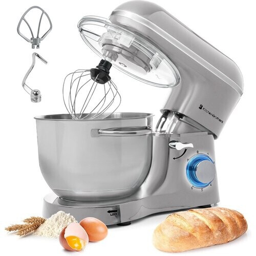 Tweedekans KitchenBrothers Keukenmachine & Mixer – 2000W – 6 Snelheden + Pulse – 6,2L RVS Mengkom – 38,7 x 23,8 x 31,4 cm – Zilver Tweedehands