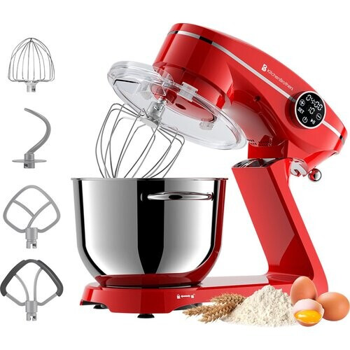 Tweedekans KitchenBrothers Keukenmachine - Touch Display en Timer - Keukenrobot - 6L - 1800W - Aluminium - Rood Tweedehands