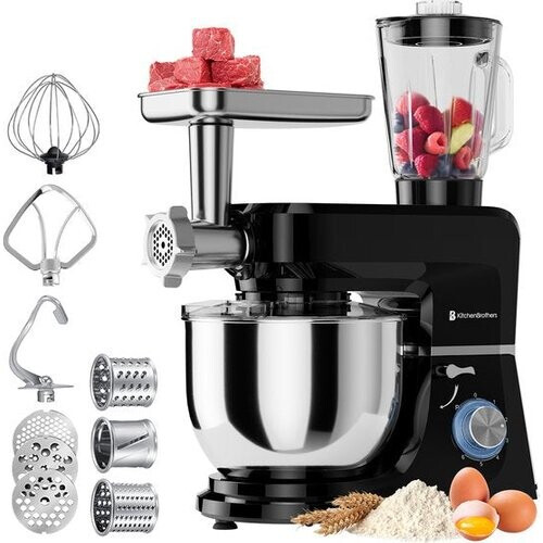 Tweedekans KitchenBrothers Keukenrobot - 6-in-1 Keukenrobot - 1500W - Met Gehaktmolen, Blender en 15 Accessoires - 6,2L RVS Kom - Zwart Tweedehands