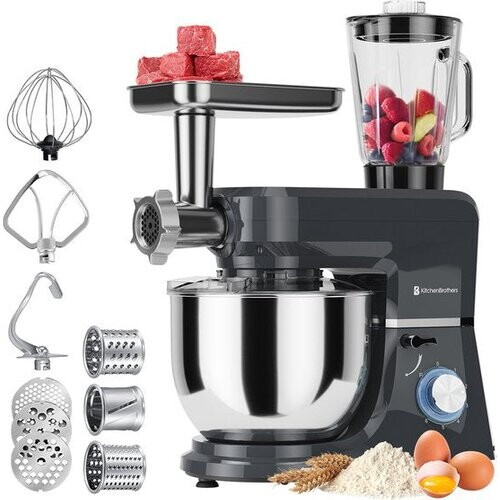 Tweedekans KitchenBrothers Keukenrobot - 6-in-1 Keukenrobot - 1500W - Met Gehaktmolen, Blender en 15 Accessoires - 6,2L RVS Kom - Antraciet