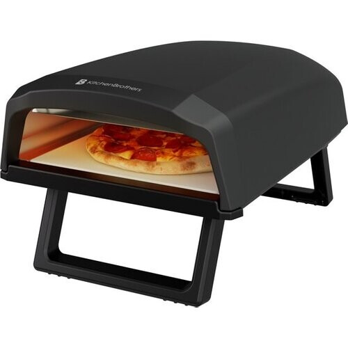 Tweedekans KitchenBrothers Pizza Oven - Elektrisch - Tafelmodel - PFAS-vrij - Inklapbaar - Pizzasteen - Pizza maker - Pizzaoven voor Buiten en Binnen - Zwart/Grijs Tweedehands