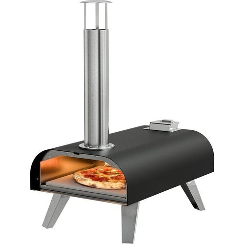 Tweedekans KitchenBrothers Pizza Oven - Houtgestookt - Tafelmodel - Inklapbaar - PFAS-vrij - Pizzasteen - tot 460°C - Pizza maker - Complete Set - Pizzaoven voor Buiten - Zwart/RVS Tweedehands
