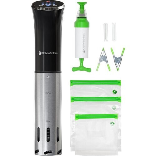 Tweedekans KitchenBrothers Sous Vide Stick – Incl. Accessoires – 1200 W – 11 x 7,5 x 34,7 cm – Zwart/RVS Tweedehands