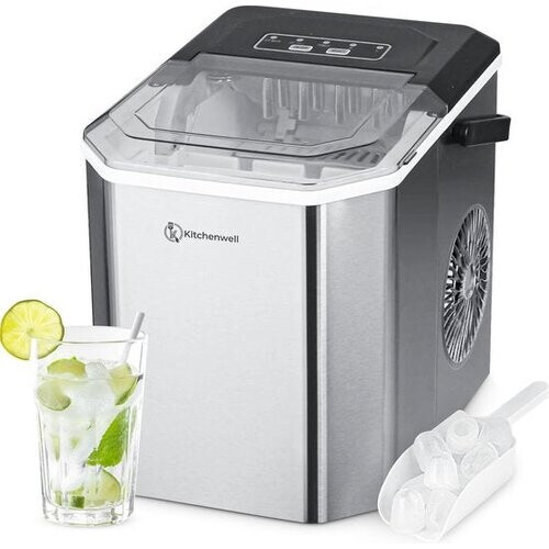 Tweedekans Kitchenwell IJsblokjesmachine - 1.3L - IJsblokjesmaker - IJsschep – 12kg/24 uur - Draagbaar - Zelfreinigingsfunctie - RVS Tweedehands