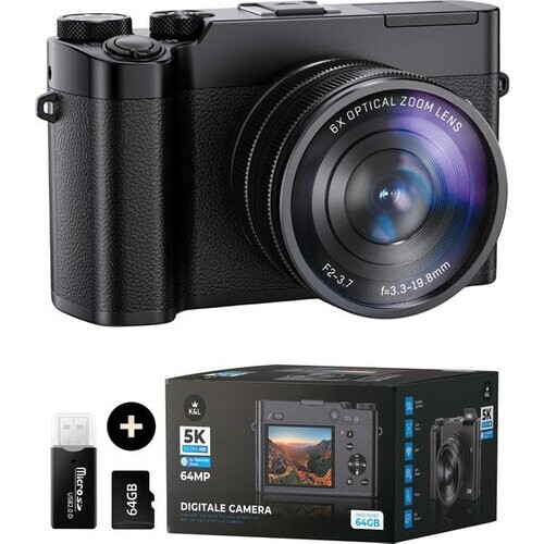 Tweedekans K&L Digitale Camera 5K - 64MP - 6X Optische Zoom - Fotocamera - Compact Camera - Vlog Camera - Ideaal voor Beginners - Inclusief 64GB - NL Software Tweedehands