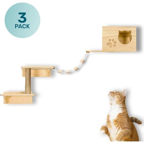 Tweedekans LBB Katten klimmuur - 3 Delig set - Incl. Krabpaal, burg en huisje - Wand - Ook voor grote katten - Muur - Plank - Meubel - Katten Speelgoed - intelligentie - Speeltjes Tweedehands