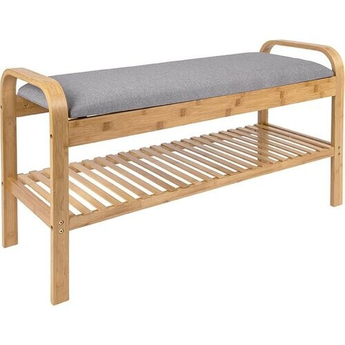 Tweedekans Leitmotiv Bank Arch - Bamboe met Grijze stof - 90x33x50cm - Scandinavisch