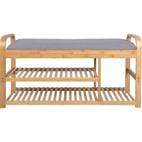 Tweedekans Leitmotiv - Bankje - Arch Double Shelf - Bamboe - met Grijze kussen