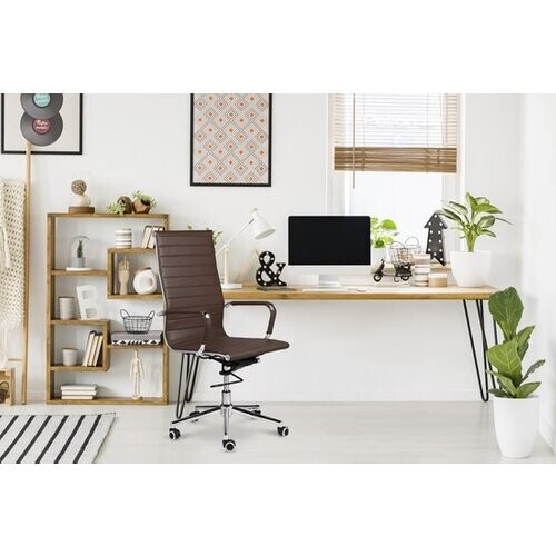 Tweedekans LIFA LIVING Bureaustoel Brisbane - Donkerbruin - PU-Leer - Modern - Ergonomisch - Verstelbaar - Voor Volwassenen - Voor Kantoor- Draagcapaciteit: 150 kg Tweedehands