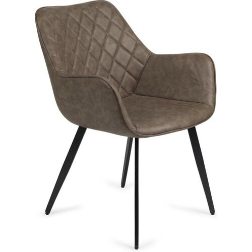 Tweedekans LIFA LIVING Stoel Genua - Moderne Kuipstoel - Set van 2 - Eetkamerstoel met Armleuning - Metalen Poten - Bruine Kunstleer - Max. 100 kg - 63.5 x 60 x 81 cm Tweedehands