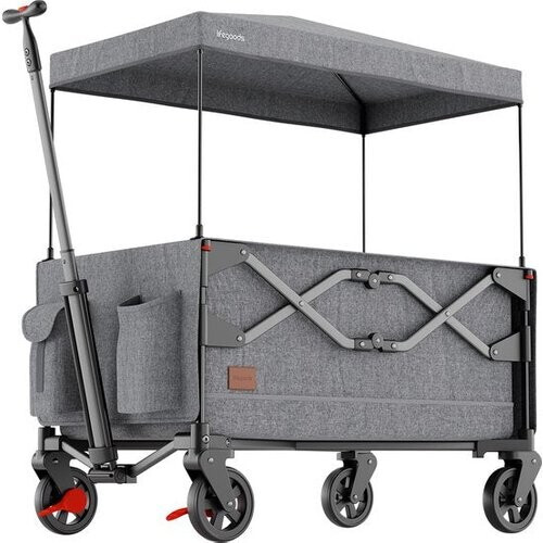 Tweedekans LifeGoods Bolderkar - Opvouwbaar - Kinderenvervoer - Met Dak - 80KG Draagkracht - Strandkar - Draaibare Wielen - Grijs Tweedehands