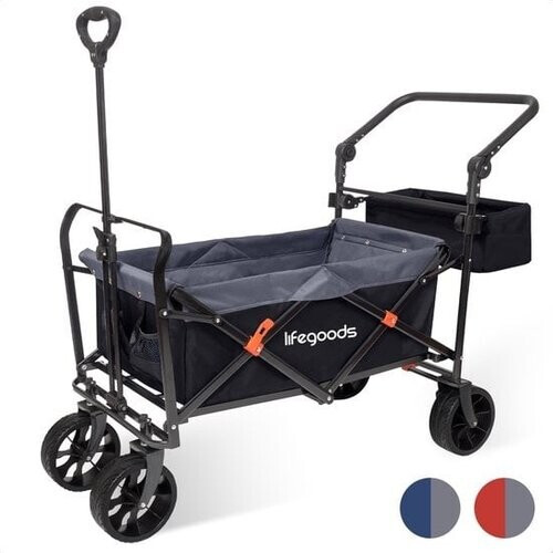 Tweedekans LifeGoods Bolderkar - Opvouwbaar - tot 120KG - 103L - Extra Draagtas en Duwstang - Wasbaar Polyester - Zwart/Grijs Tweedehands