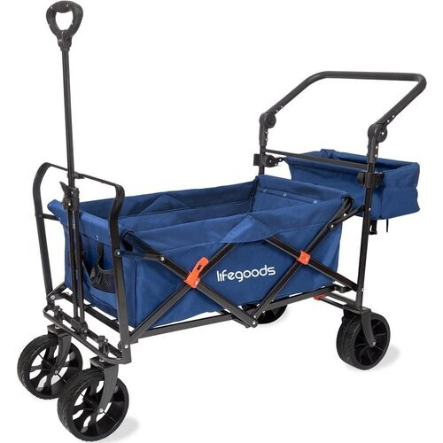 Tweedekans LifeGoods Bolderkar - Opvouwbaar - Tot 120KG - 90L - Wasbaar Polyester - 120x80cm - Blauw Tweedehands