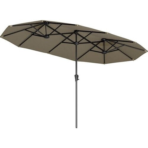 Tweedekans LifeGoods Dubbele Parasol - Tuin - 220x400cm - tot 8 Personen - Waterdicht - UPF50+ - Taupe Tweedehands